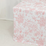French Toile Fitted Tablecloth 6ft – Pink & White Rectangular Polyester Wrinkle-Resistant