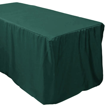 Hunter Emerald Green Fitted Polyester Rectangle Tablecloth 6ft Table Cover For 72"x30" Tables