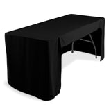 6ft Black Open Back Fitted Polyester Rectangle Tablecloth, Trade Show Table Cover