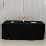 6ft Black Open Back Fitted Polyester Rectangle Tablecloth, Trade Show Table Cover