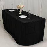 6ft Black Open Back Fitted Polyester Rectangle Tablecloth, Trade Show Table Cover