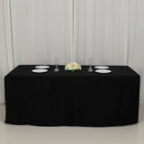 6ft Black Open Back Fitted Polyester Rectangle Tablecloth, Trade Show Table Cover