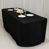 6ft Black Open Back Fitted Polyester Rectangle Tablecloth, Trade Show Table Cover