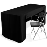 6ft Black Open Back Fitted Polyester Rectangle Tablecloth, Trade Show Table Cover