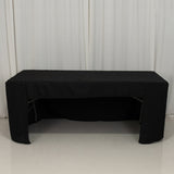 6ft Black Open Back Fitted Polyester Rectangle Tablecloth, Trade Show Table Cover