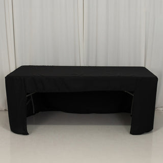 <strong>Black Open Back Fitted Rectangular Tablecloth - A Perfect Choice for Trade Shows and Events</strong>