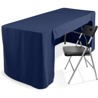 <strong>Navy Blue Open Back Fitted Rectangular Tablecloth - A Perfect Choice for Trade Shows and Events</strong>