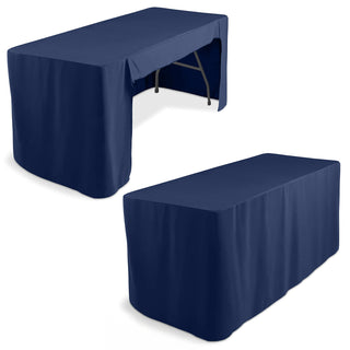 <strong>Navy Blue Open Back Fitted Rectangular Tablecloth - Durability for High-Traffic Events</strong>