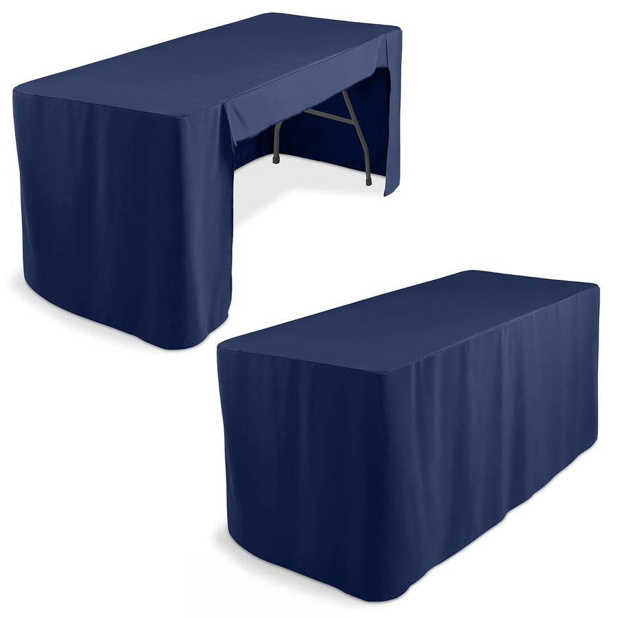 6ft Navy Blue Open Back Fitted Polyester Rectangle Tablecloth, Trade Show Table Cover