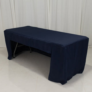 <strong>Navy Blue Open Back Fitted Rectangular Tablecloth - Durability for High-Traffic Events</strong>