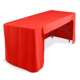 6ft Red Open Back Fitted Polyester Rectangle Tablecloth, Trade Show Table Cover