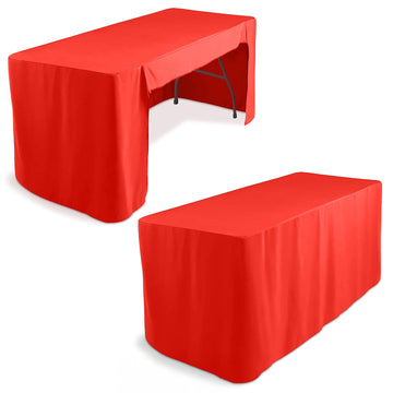 Fitted Polyester 72"x30" Rectangle Tablecloth Red with Open Back Design - Easy to Maintain and Wrinkle-Resistant Table Cover