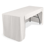 6ft White Open Back Fitted Polyester Rectangle Tablecloth, Trade Show Table Cover