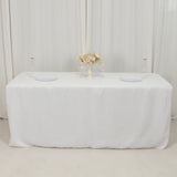 6ft White Open Back Fitted Polyester Rectangle Tablecloth, Trade Show Table Cover