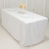 6ft White Open Back Fitted Polyester Rectangle Tablecloth, Trade Show Table Cover