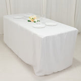 6ft White Open Back Fitted Polyester Rectangle Tablecloth, Trade Show Table Cover