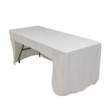 White folding table with a fitted tablecloth for events and gatherings