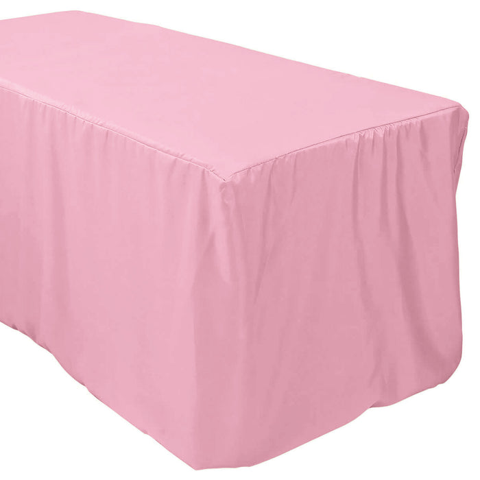 Pink Fitted Polyester Rectangle Tablecloth 6ft Table Cover For 72x30inch Tables