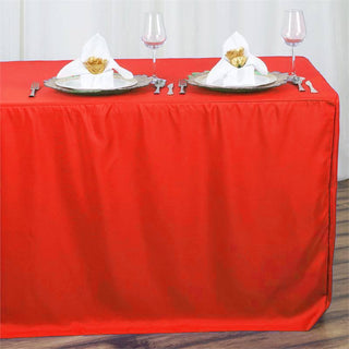 Create a Stunning Table Setting with the 6ft Red Fitted Polyester Rectangular Table Cover