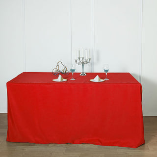 Enhance Your Event Décor with the 6ft Red Fitted Polyester Rectangular Table Cover