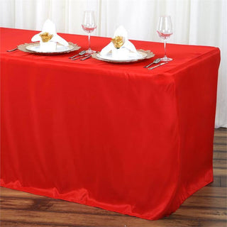 Add Elegance to Your Event with the 6ft Red Fitted Polyester Rectangular Table Cover