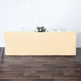 8FT Beige Fitted Polyester Rectangular Table Cover