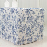 French Toile Fitted Tablecloth 8ft – Blue & White Rectangular Polyester Wrinkle-Resistant