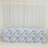 French Toile Fitted Tablecloth 8ft – Blue & White Rectangular Polyester Wrinkle-Resistant