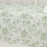 French Toile Fitted Tablecloth 8ft – Dusty Sage Green & White Rectangular Polyester 