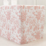French Toile Fitted Tablecloth 8ft – Pink & White Rectangular Polyester Wrinkle-Resistant