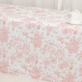 French Toile Fitted Tablecloth 8ft – Pink & White Rectangular Polyester Wrinkle-Resistant
