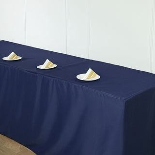 Elevate Your Event with the 8ft Navy Blue Fitted Polyester Rectangular Table Cover