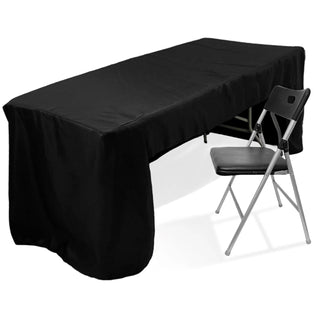 <h3 style="margin-left:0px;"><span style="background-color:transparent;color:#000000;">Black Open Back Fitted Rectangular Tablecloth - A Perfect Choice for Trade Shows and Events</span>