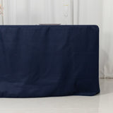 Fitted Polyester 96x30inch Rectangle Tablecloth Navy Blue with Open Back Design