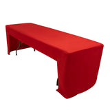 Red table cover with elegant draping for events and gatherings