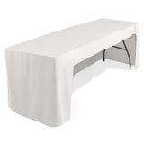 8ft White Open Back Fitted Polyester Rectangle Tablecloth#whtbkgd