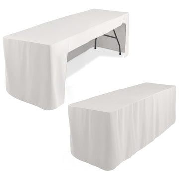 Fitted Polyester 96"x30" Rectangle Tablecloth White with Open Back Design - Easy to Maintain and Wrinkle-Resistant Table Cover for Trade Shows & Displays