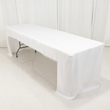 Fitted Polyester 96"x30" Rectangle Tablecloth White with Open Back Design - Easy to Maintain and Wrinkle-Resistant Table Cover for Trade Shows & Displays