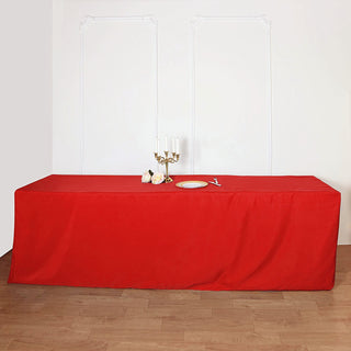Elevate Your Event with the 8ft Red Fitted Polyester Rectangular Table Cover