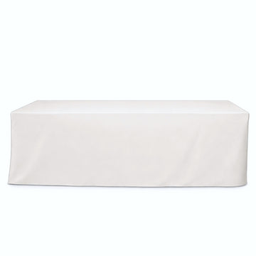 Fitted Polyester 96"x30" Rectangle Tablecloth White - Durable and Easy to Maintain Table Cover for Trade Shows, Catering & Events