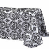 90 inch x132 inch Black Rectangle Flocking Damask Tablecloth#whtbkgd