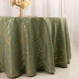 Dusty Sage Green Round Polyester Tablecloth With Gold Foil Tree Branch Pattern - 120inch for 5 Foot