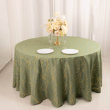 Dusty Sage Green Round Polyester Tablecloth With Gold Foil Tree Branch Pattern - 120inch for 5 Foot