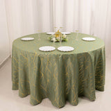 Dusty Sage Green Round Polyester Tablecloth With Gold Foil Tree Branch Pattern - 120inch for 5 Foot