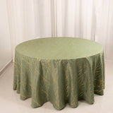 Dusty Sage Green Round Polyester Tablecloth With Gold Foil Tree Branch Pattern - 120inch for 5 Foot