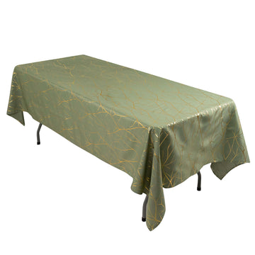 Polyester 60"x102" Rectangle Tablecloth Dusty Sage Green with Gold Foil Tree Branch Pattern - Wrinkle-Resistant & Durable Table Cover