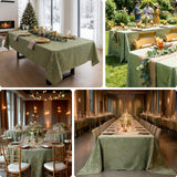 Elegant green tablecloth with gold accents for festive dining settings.