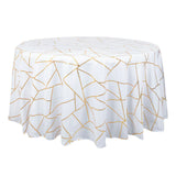 Round tablecloth with a gold geometric pattern on a white background
