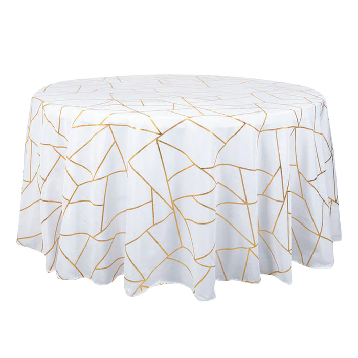 Round tablecloth with a gold geometric pattern on a white background