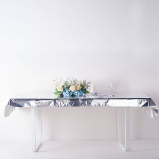 Create an Exquisite Tablescape with the Silver Metallic Foil Rectangle Tablecloth